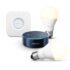 Amazon Echo Dot (2ème génération), Noir + Kit de démarrage Philips Hue White & Color E27 (3 ampoules + pont de connexion Hue + télécommande Hue)